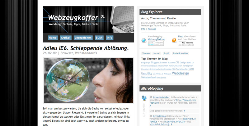 Klicken für größere Ansicht: Webzeugkoffer Startseite im Februar 2009 Webzeugkoffer Startseite im Februar 2009