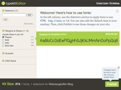 Typekit Optionen