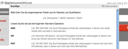Erweiterte Suche mit Operatoren AND, OR, etc.